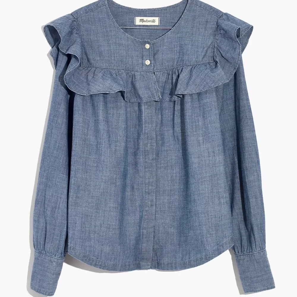 Madewell Chambray Ruffle-Yoke Top Medium